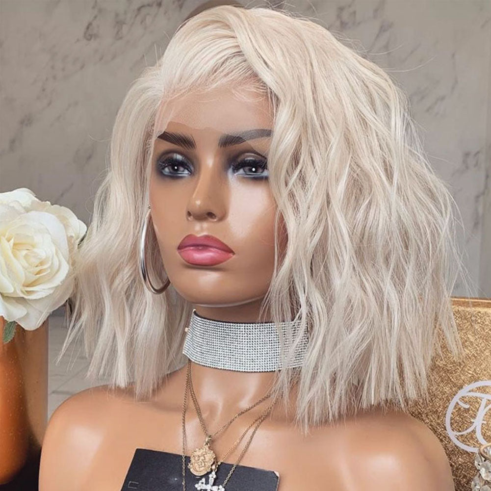 Wig 60# Ladies Front Lace Chemical Fiber To Shoulder Short Curly Wig Headgear eprolo