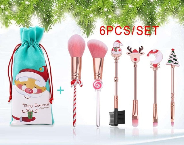 Christmas Makeup Brushes Set Soft Synthetic Hair Cosmetic Eyeliner Foundation Powder Blending Eye Shadow Makeup Tools eprolo