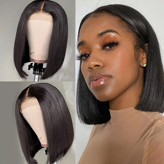 Perruque Front Lace en Fibre Chimique - Cheveux Naturels - BOB Moyen pour Femmes Noires