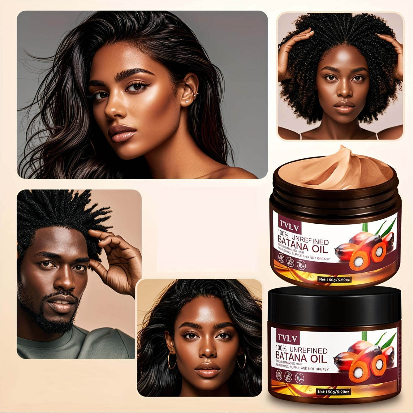 2pcs Batana Huile Capillaire Après-Shampoing, Hydratant Cuir Chevelu - Masque Cheveux, Adoucit, Fait Briller et Nourrit Tous Types de Cheveux pour des Cheveux Lisses et Soyeux - Formule Douce et Non Graisse Convient à un Usage Quotidien Afrotix