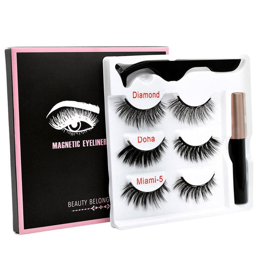 Magnetic False Eyelashes Eyeliner Magnet Eyelash Set 3 Pairs Of Magnetic Eyelashes + Eyeliner + Tweezers eprolo