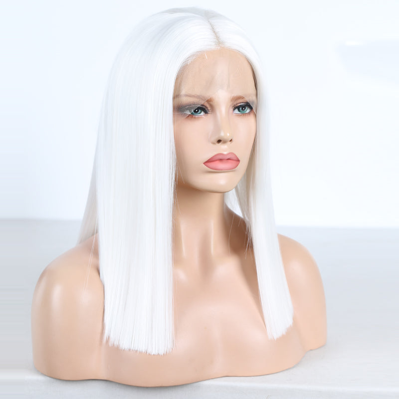 Perruques Courtes Style Bob T Blancs avec Dentelle et Baby Hair
