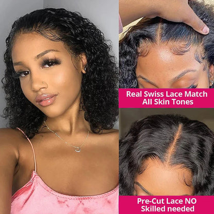 Wear And Go 13x4 Water Wave Bob Lace Wig For Women Curly 6x4 Glueless Human Hair Wig Ready To Go Human Hair Wigs Pre Cut No Lace Afrotix