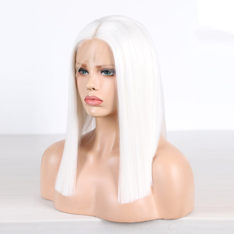 Perruques Courtes Style Bob T Blancs avec Dentelle et Baby Hair
