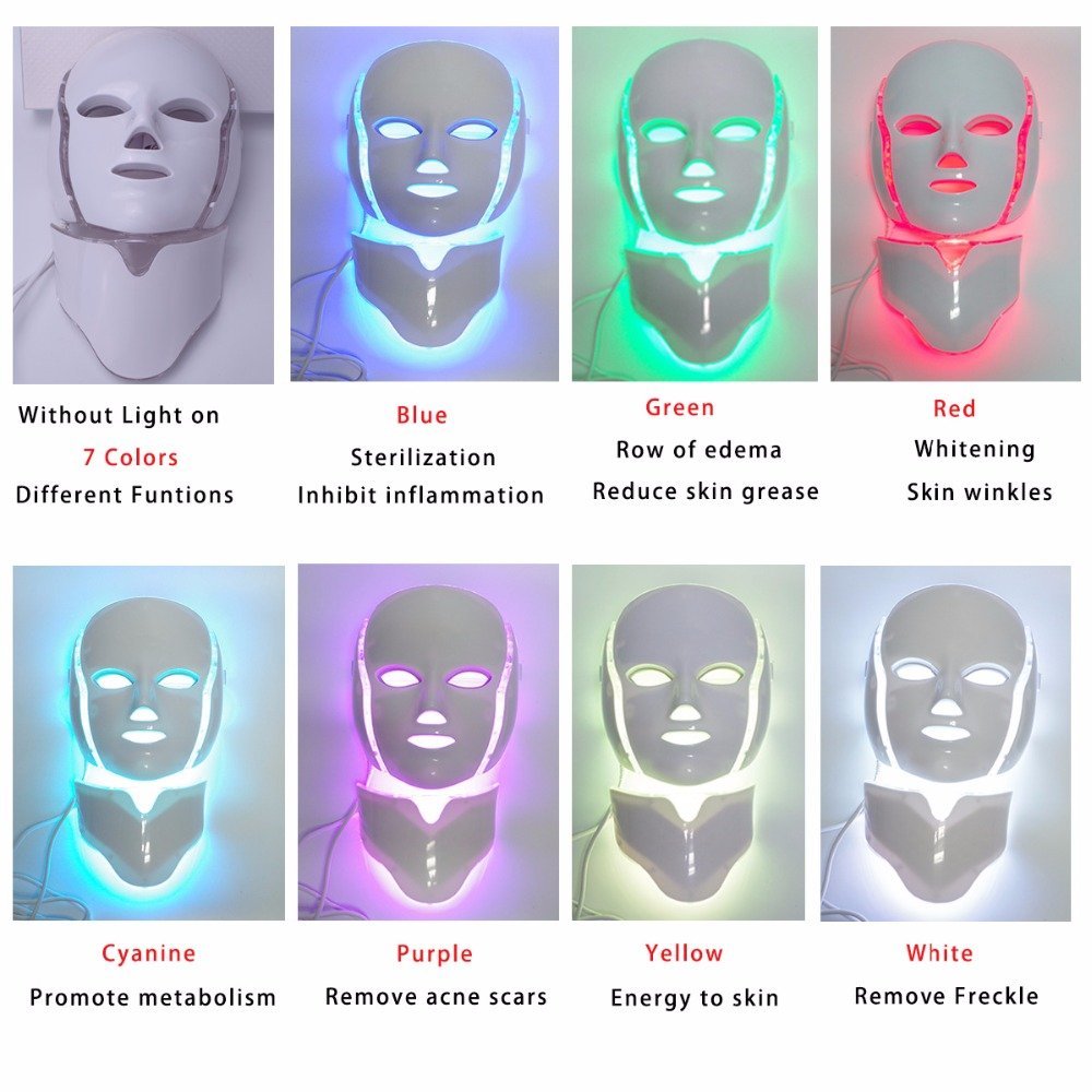 7 Color Photon LED Facial Neck Mask For Skin Rejuvenation, Acne, Pore, Anti-Aging Beauty Light Therapy Light For Home Use eprolo