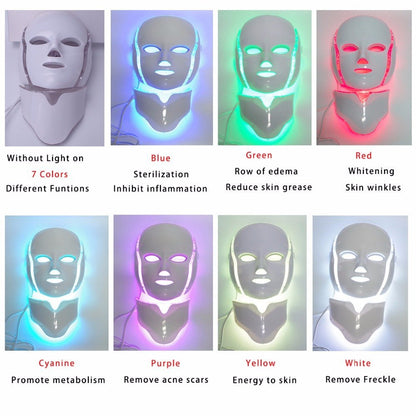 7 Color Photon LED Facial Neck Mask For Skin Rejuvenation, Acne, Pore, Anti-Aging Beauty Light Therapy Light For Home Use eprolo