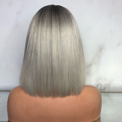 Peluca de mujer - Mitad negra mitad gris - Corte bobo recto - Cabello sintético