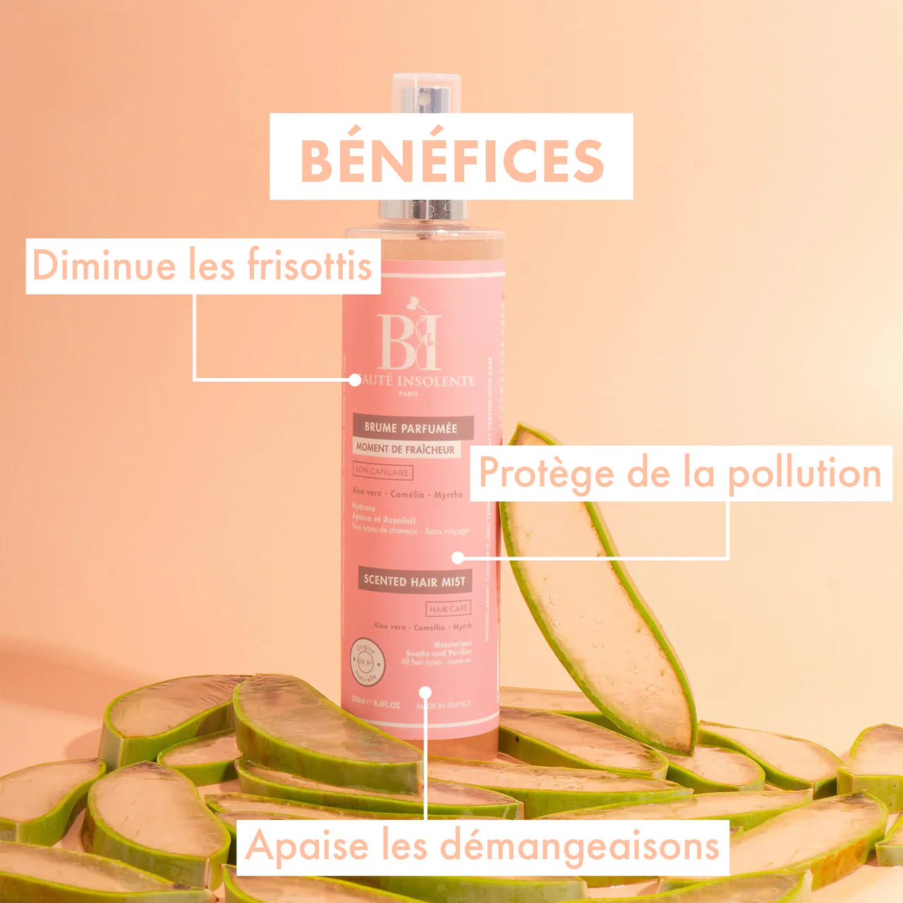 Brume capillaire apaisante et hydratante 250ml 99,9% d'origine naturelle Beauté Insolente