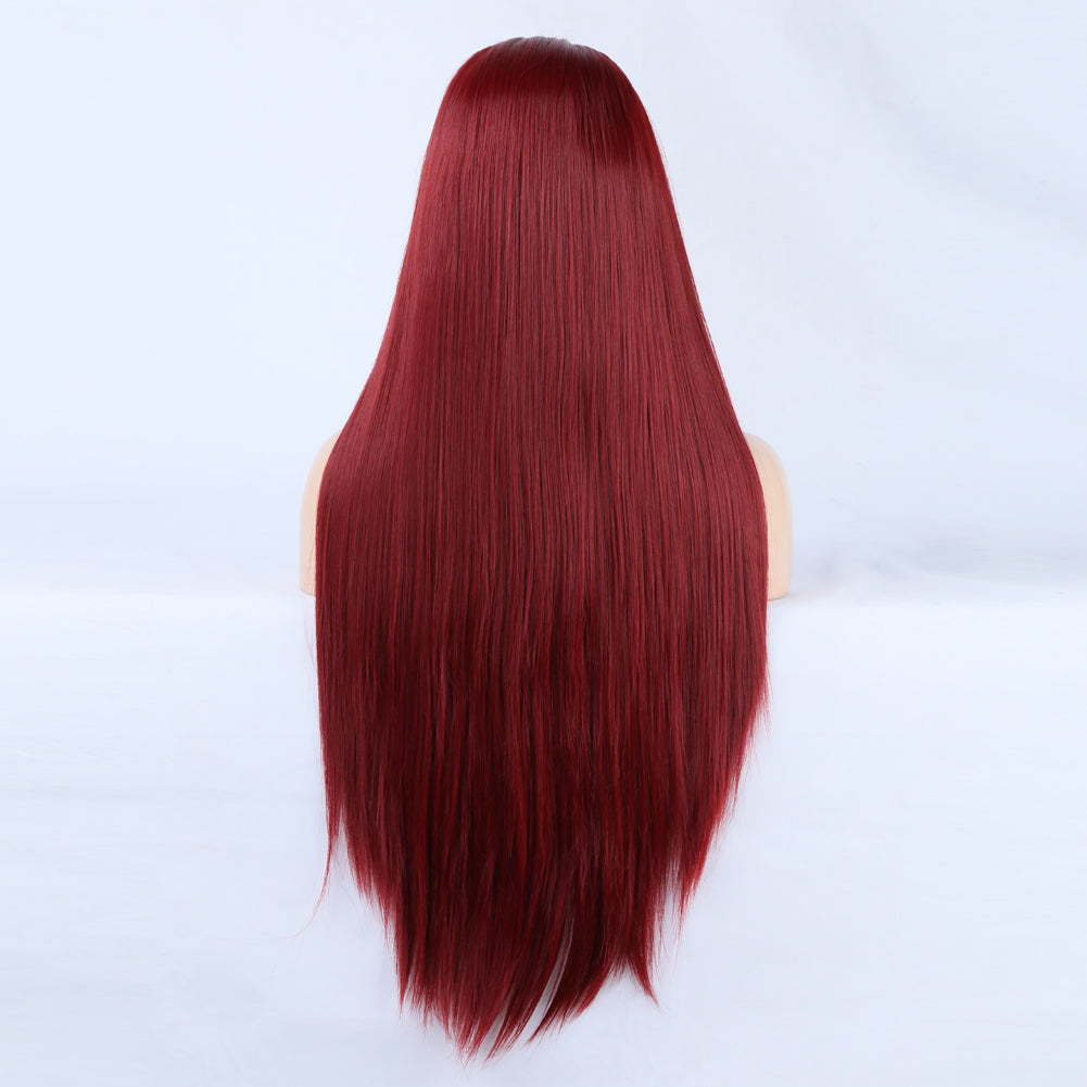 Fashion 13*2.5 Wine Red Wig Chemical Fiber Front Lace Wig Head Cover Natural Hairline eprolo