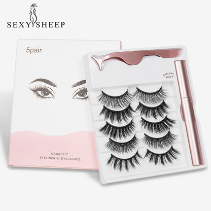 5 Pairs Magnetic Eyelashes Natural long Magnetic Eyeliner Magnetic False Eyelashes Tweezer Set Makeup Set Eyelash Extension eprolo
