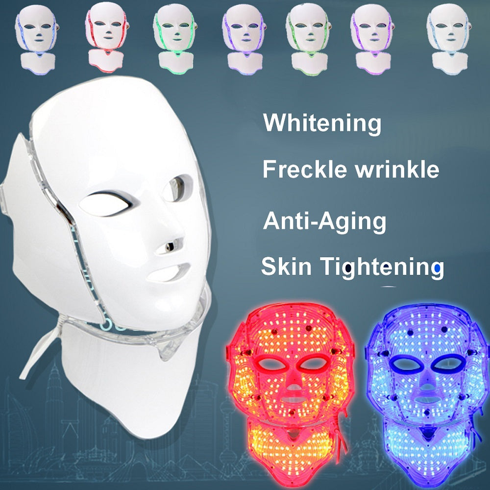 7 Color Photon LED Facial Neck Mask For Skin Rejuvenation, Acne, Pore, Anti-Aging Beauty Light Therapy Light For Home Use eprolo