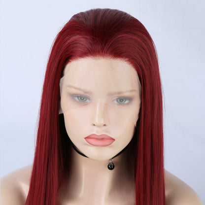 Fashion 13*2.5 Wine Red Wig Chemical Fiber Front Lace Wig Head Cover Natural Hairline eprolo