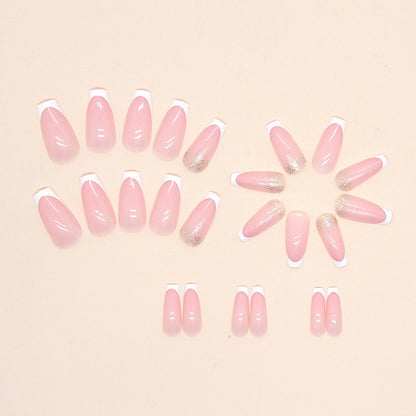 Uñas de manicura francesa con purpurina sencilla, suave y tierna