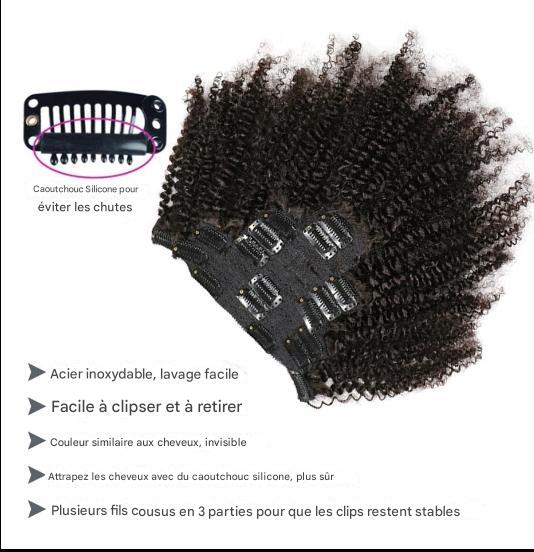 Extensiones con clip rizadas y afro 3C/4A Maxine. Negro natural