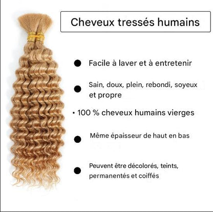 Lot de 2 mèches de cheveux humains tressés, 100 g, 45,7 cm, bouclés, ondulés, 100 % cheveux humains pour tressage, sans trame, 10A