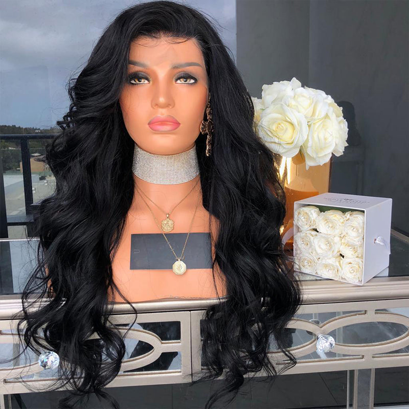 Hair Body Wave Lace Front Wigs for Women Black Color Synthetic Hair Glueless Lace Wigs with Natural Hairline eprolo