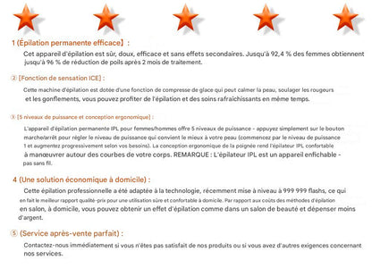 Appareil d'Épilation Laser à Main pour Femmes - Dispositif d'Épilation à Domicile IPL, Photorajeunissement, Épilation Sans Douleur,