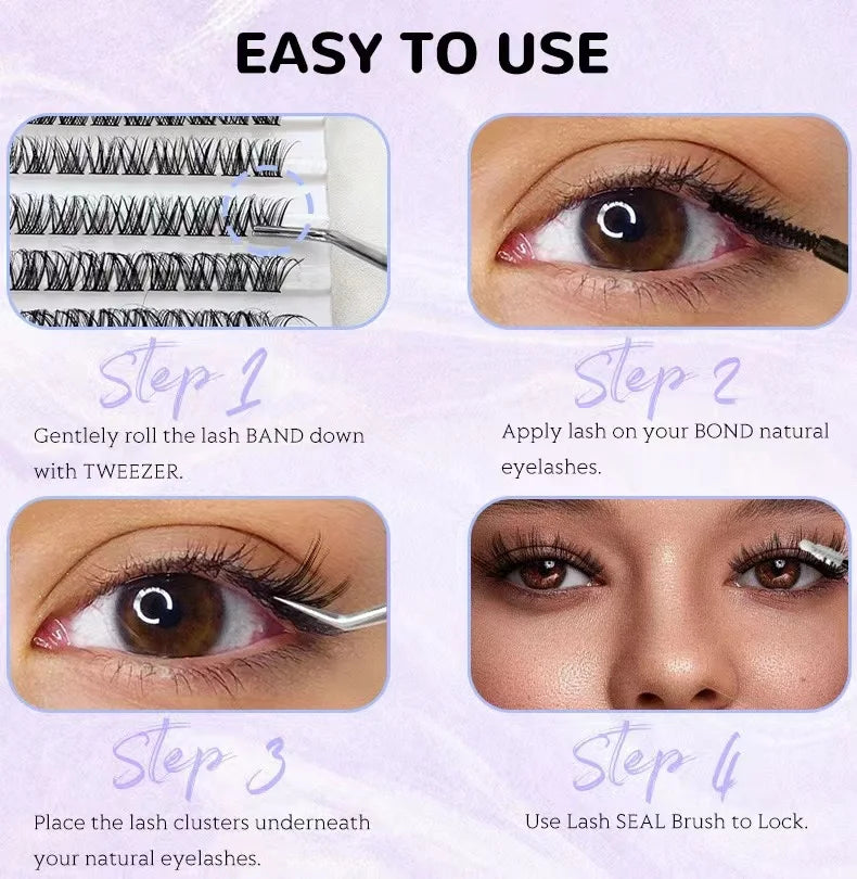 Kit d'extension de faux cils à faire soi-même, aspect naturel, 120 grappes, vente à chaud