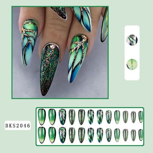 Uñas con diseño de almendras, uñas terminadas, uñas que se pueden usar, uñas de longitud media, estilo parche Ins, CHICA CALIENTE
