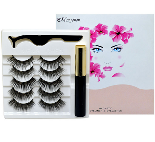 5pairs Magnet Eyelash Magnetic Liquid Eyeliner& Magnetic False Eyelashes & Tweezer Set Waterproof Long Lasting Eyelash Extension eprolo