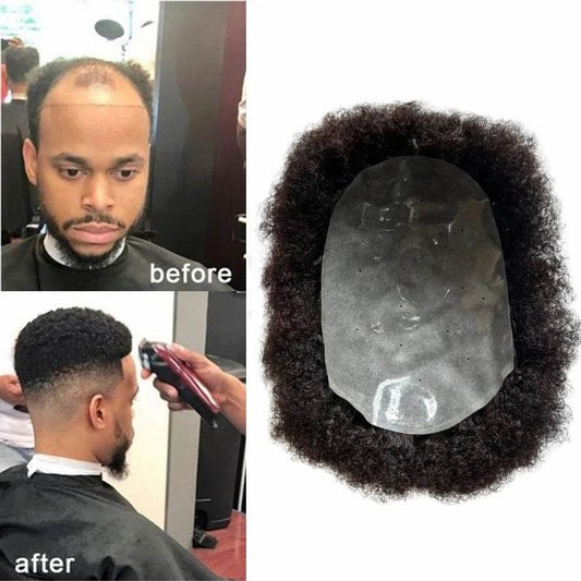 Hair Units For Black Men Hair Replacement System Thin PU Afro Toupee For African American Men European Human Hair Kinky Curly - Afrotix