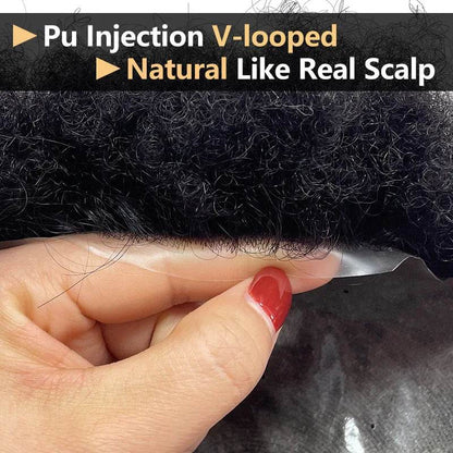 Hair Units For Black Men Hair Replacement System Thin PU Afro Toupee For African American Men European Human Hair Kinky Curly - Afrotix