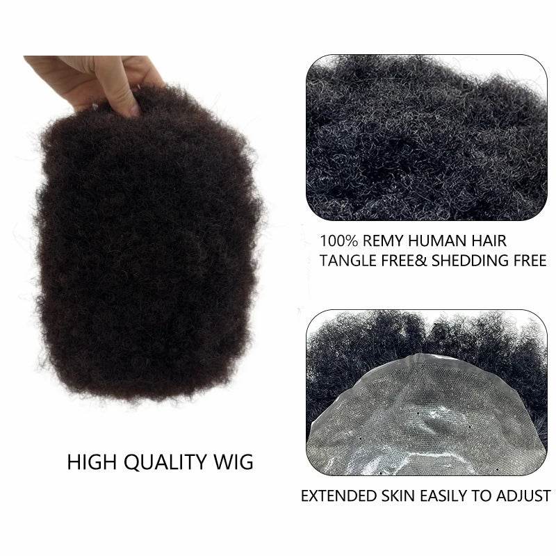 Hair Units For Black Men Hair Replacement System Thin PU Afro Toupee For African American Men European Human Hair Kinky Curly - Afrotix