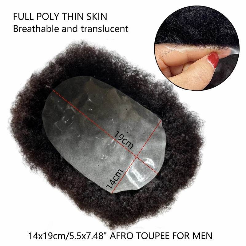 Hair Units For Black Men Hair Replacement System Thin PU Afro Toupee For African American Men European Human Hair Kinky Curly - Afrotix