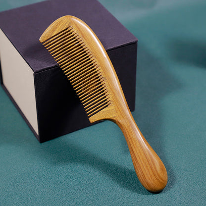 Jade Peigne à cheveux bouclés en bois de santal Peigne de massage Ménage Nécessités quotidiennes Peigne à dents larges Ménage pour femmes Manche à cheveux longs Peigne en bois de santal vert