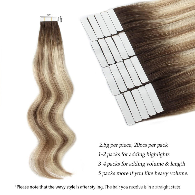 Real Wig Film Hair Natural Seamless Hair Tape In Human Hair European And American Cross-border Manufacturers Wholesale