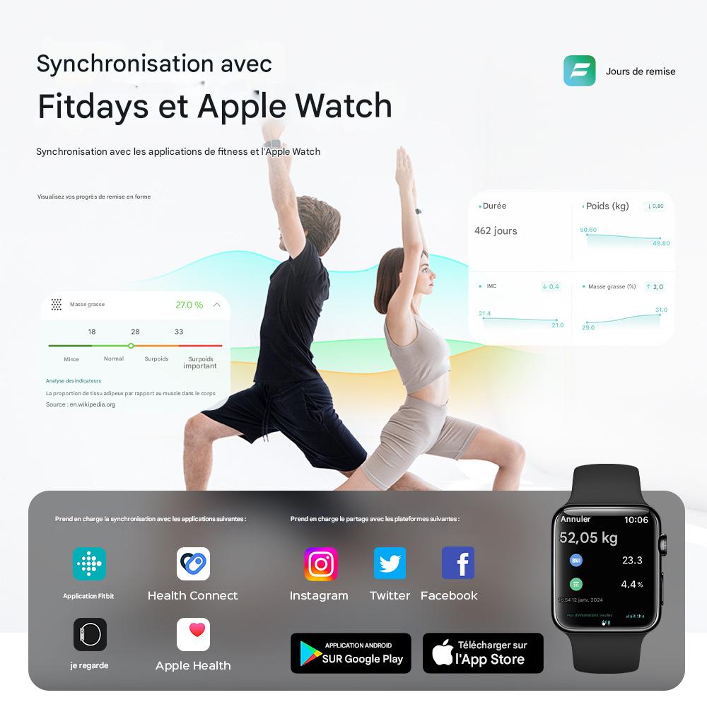 Balance Digitale Intelligente à Écran Couleur VA – 8 Électrodes – Bluetooth - Afrotix