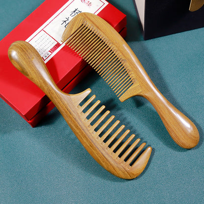 Jade Peigne à cheveux bouclés en bois de santal Peigne de massage Ménage Nécessités quotidiennes Peigne à dents larges Ménage pour femmes Manche à cheveux longs Peigne en bois de santal vert