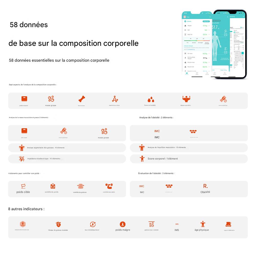 Balance Digitale Intelligente à Écran Couleur VA – 8 Électrodes – Bluetooth - Afrotix