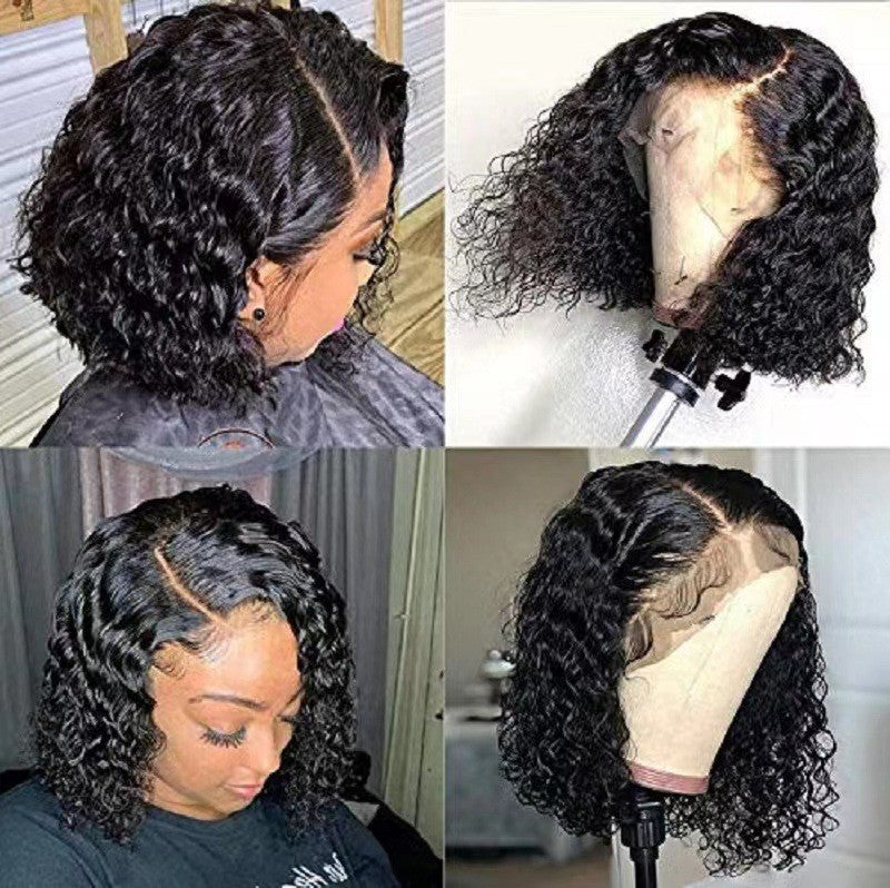 Perruque transfrontalière pour femmes européennes et américaines, couvre-chef en fibre chimique, cheveux noirs courts et bouclés, enveloppé à la main, - Afrotix #