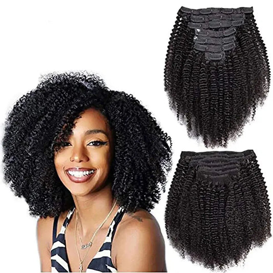 Maxine 3C/4A Afro Kinky Curly Clip-In Extensions . Natural Black