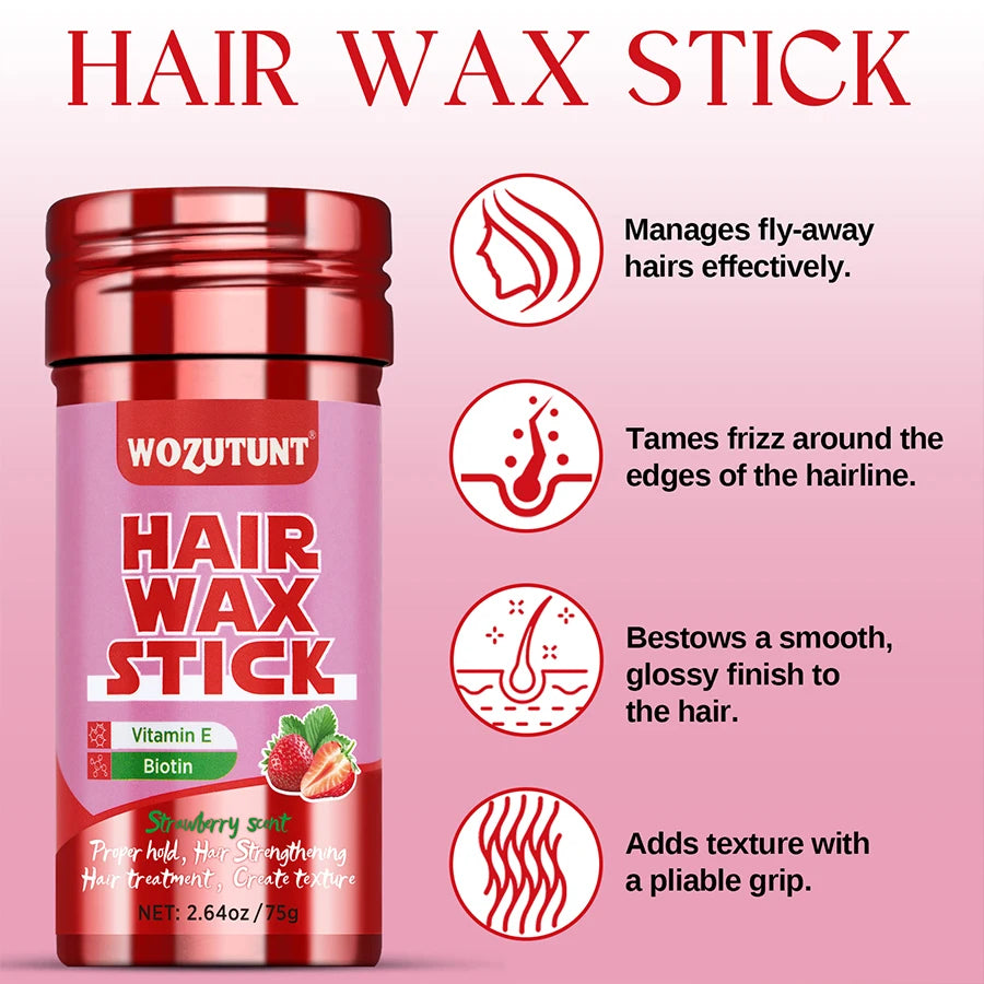 Cera para cabello en barra con sabor a fresa: con vitamina E, para un cabello suave y sin frizz