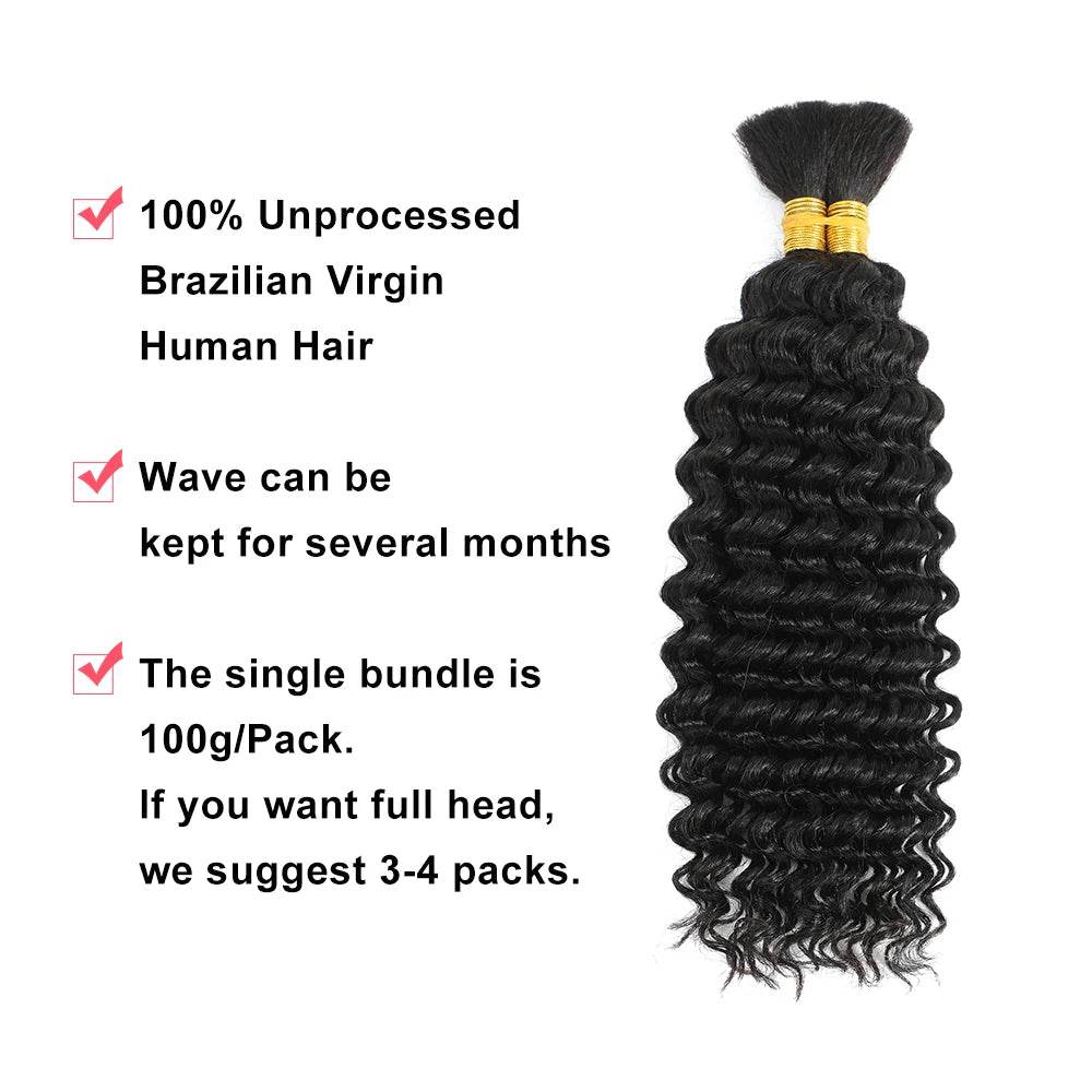 Cheveux humains tressés 100 g Cheveux humains ondulés profonds - Afrotix