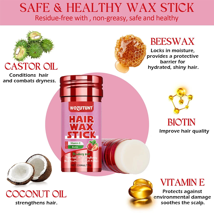 Cera para cabello en barra con sabor a fresa: con vitamina E, para un cabello suave y sin frizz