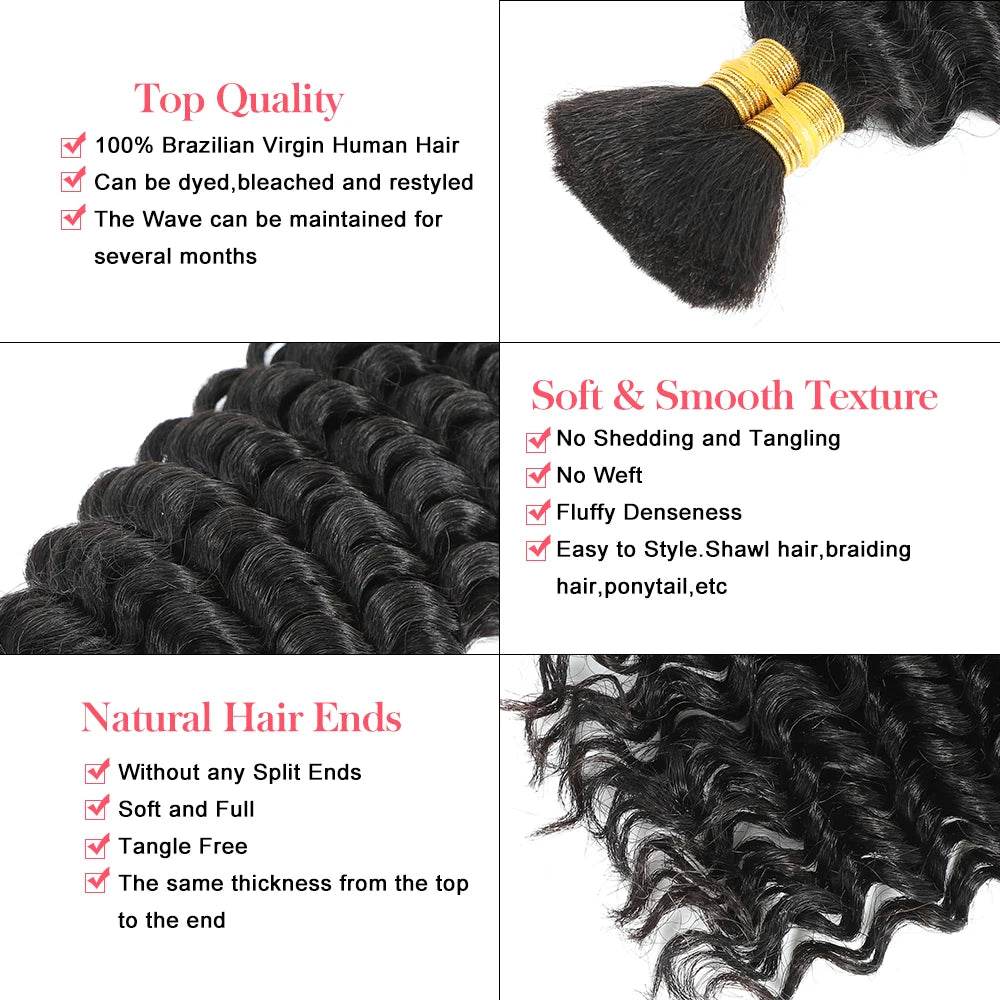 Cheveux humains tressés 100 g Cheveux humains ondulés profonds - Afrotix