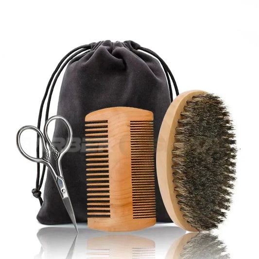 Kit de cepillos para barba con cerdas de jabalí: 3/4 piezas con bolsa de regalo