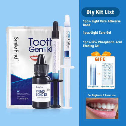 Kit de gemas dentales para hacer tú mismo, juego de pegamento de diamantes, joyería para dientes de cristal