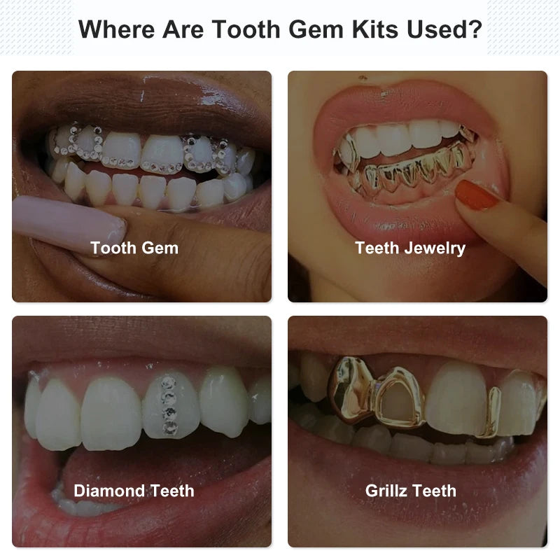 Kit de gemas dentales para hacer tú mismo, juego de pegamento de diamantes, joyería para dientes de cristal