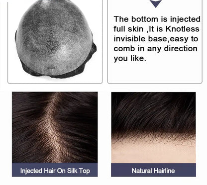 Prótesis capilares masculinas Microskin Peluquines de cabello humano Prótesis capilares para hombres