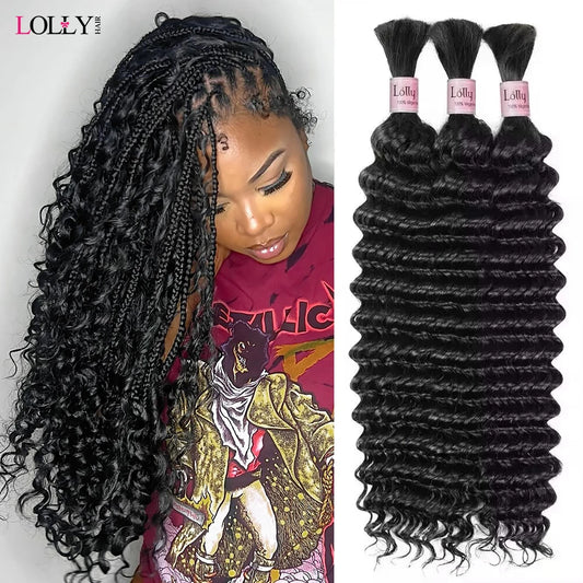 Bulk Human Hair Deep Wave for Braiding – 100% Brazilian Remy Hair . 100 et 50 grammes