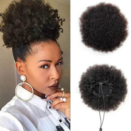 Synthetic Afro Puff Drawstring Ponytail Extension for Kids Black Women Short Kinky Curly Hair Bun With Clip In Hairpieces - Afrotix