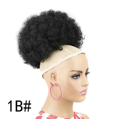 Synthetic Afro Puff Drawstring Ponytail Extension for Kids Black Women Short Kinky Curly Hair Bun With Clip In Hairpieces - Afrotix