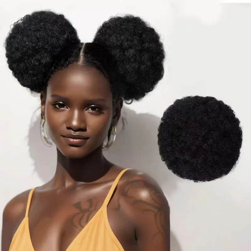 Synthetic Afro Puff Drawstring Ponytail Extension for Kids Black Women Short Kinky Curly Hair Bun With Clip In Hairpieces - Afrotix