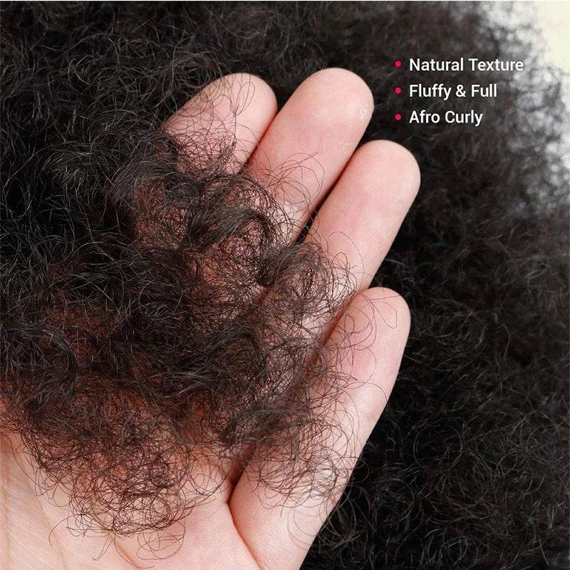 Synthetic Afro Puff Drawstring Ponytail Extension for Kids Black Women Short Kinky Curly Hair Bun With Clip In Hairpieces - Afrotix