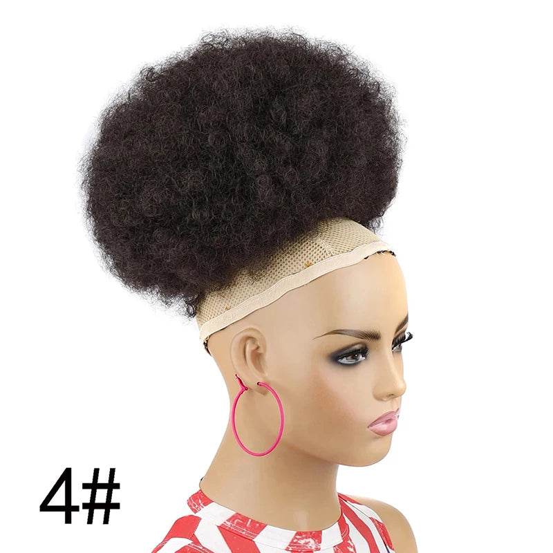 Synthetic Afro Puff Drawstring Ponytail Extension for Kids Black Women Short Kinky Curly Hair Bun With Clip In Hairpieces - Afrotix
