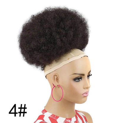 Synthetic Afro Puff Drawstring Ponytail Extension for Kids Black Women Short Kinky Curly Hair Bun With Clip In Hairpieces - Afrotix